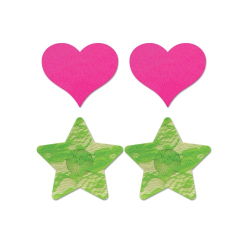 UV Reactive Neon Heart & Lace Star Pasties for Party Fun