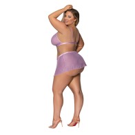 Girl Next Door Strappy Bralette and Flirty Thong Skirt - Lilac 2XL