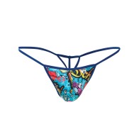 Male Basics Sinful Hipster Music T Thong - Blue Print S/M