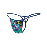 Male Basics Sinful Hipster Music T Thong G-String Blue Print XL