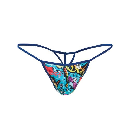 Male Basics Sinful Hipster Music T Thong G-String Blue Print XL