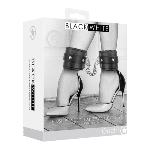 Shots Ouch Plush Bonded Leather Ankle Cuffs Black and White