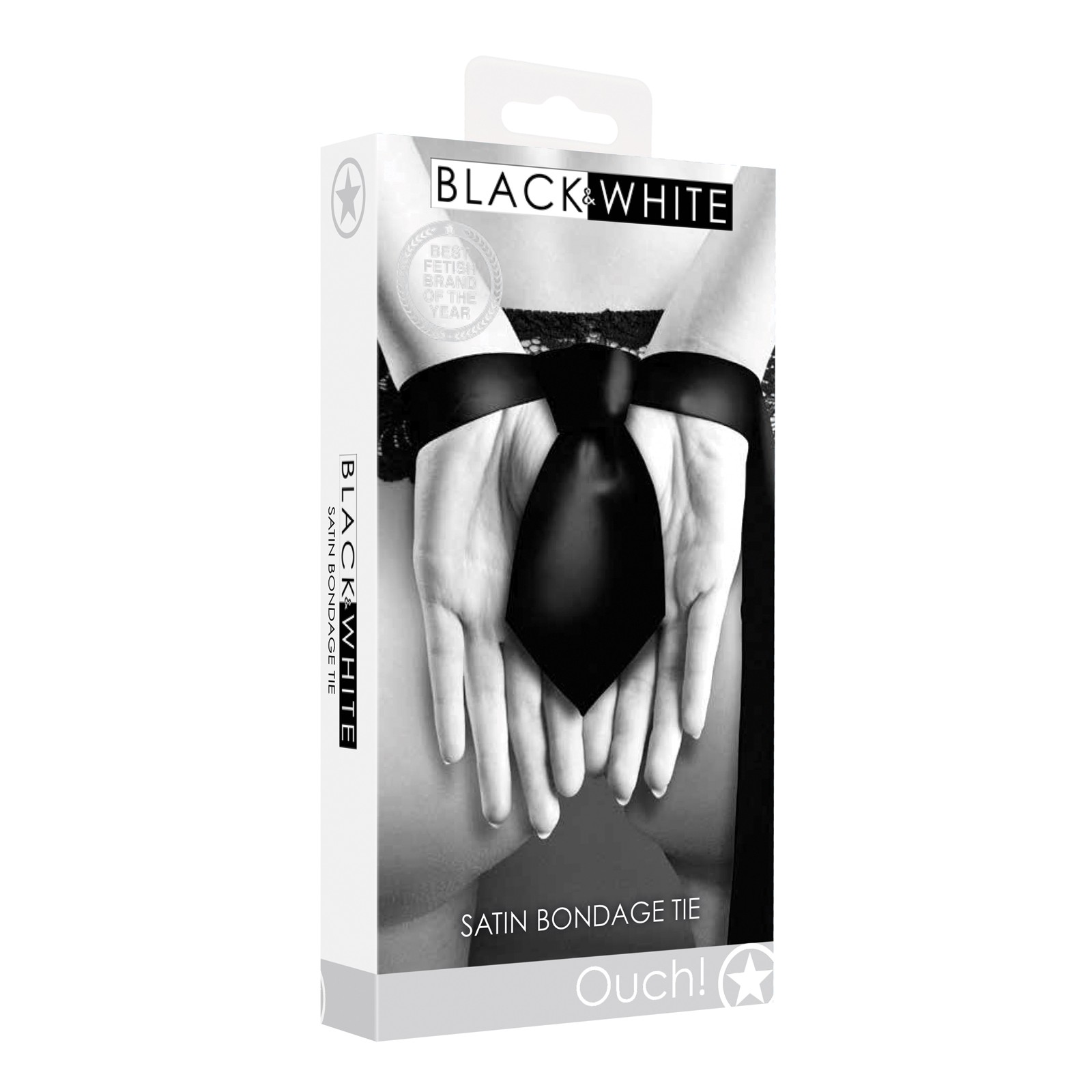 Shots Ouch Black & White Satin Bondage Tie - Black