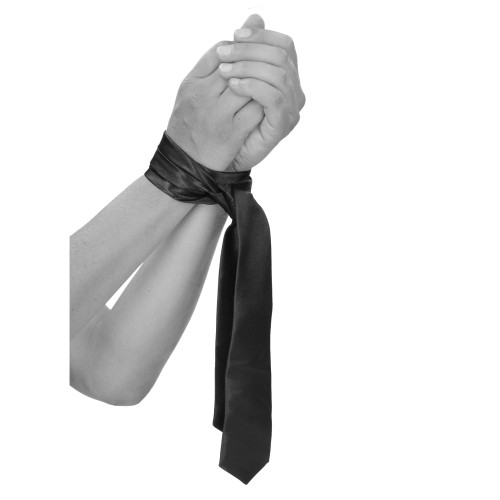 Shots Ouch Black & White Satin Bondage Tie - Black