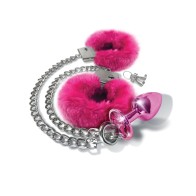 Nixie Metal Butt Plug with Jewel & Fur Cuffs - Pink Metallic