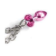 Nixie Metal Butt Plug with Jewel & Fur Cuffs - Pink Metallic