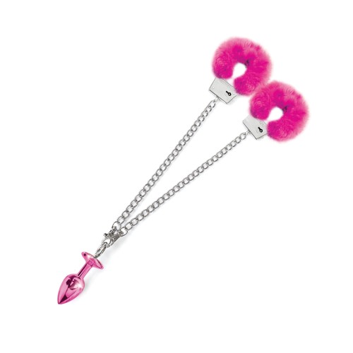 Nixie Metal Butt Plug with Jewel & Fur Cuffs - Pink Metallic