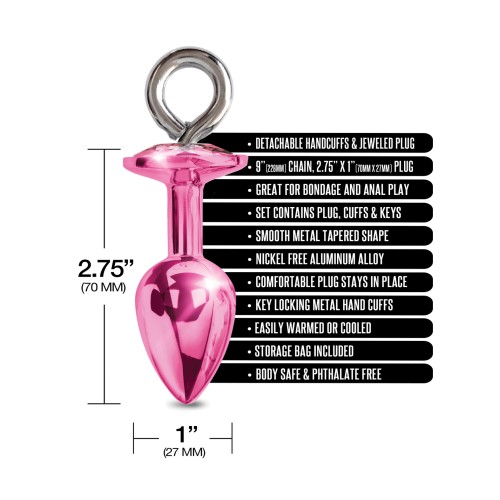 Plug Anal Nixie con Joya y Esposas de Piel - Rosa Metálico