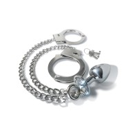 Nixie Metal Butt Plug with Jewel & Fur Cuffs Set