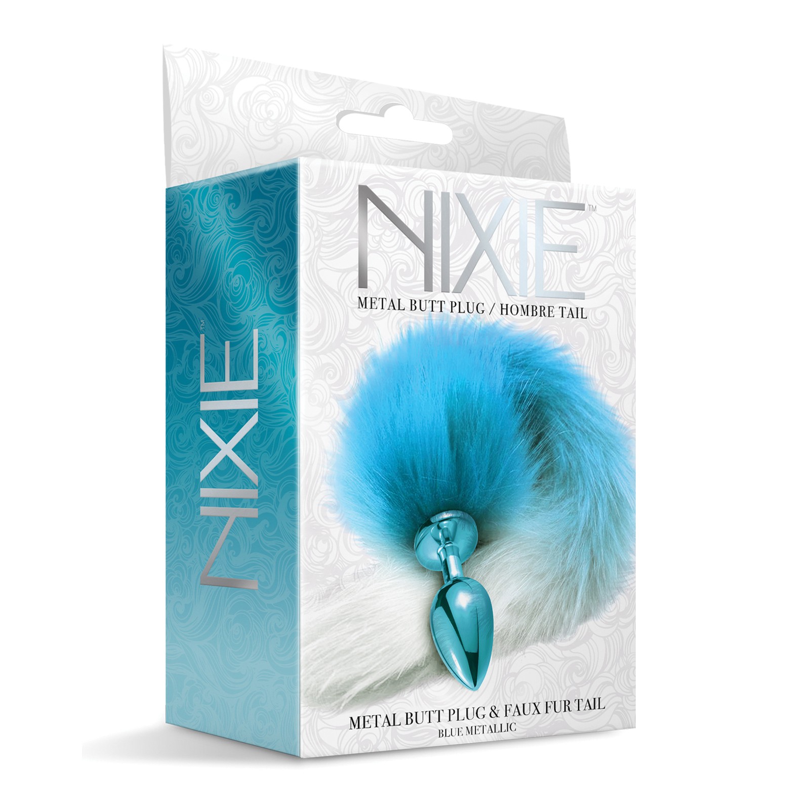 Nixie Metal Butt Plug with Faux Fur Tail Blue Metallic