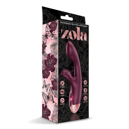 Zola Rechargeable Silicone Dual Massager - Burgundy/Rose Gold