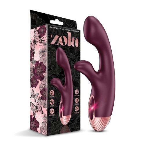 Zola Rechargeable Silicone Dual Massager - Burgundy/Rose Gold