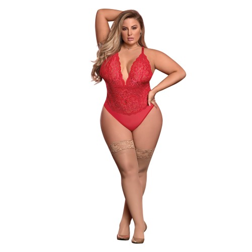 Risqué Business Lace & Mesh Teddy - Red