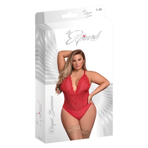 Risqué Business Lace & Mesh Teddy - Red