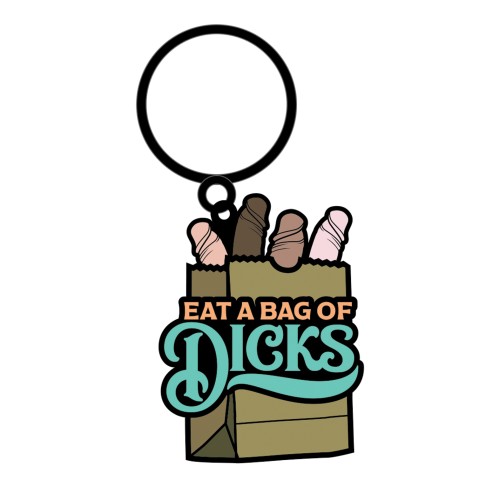 Wood Rocket Eat A Bag of Dicks Keychain Tan