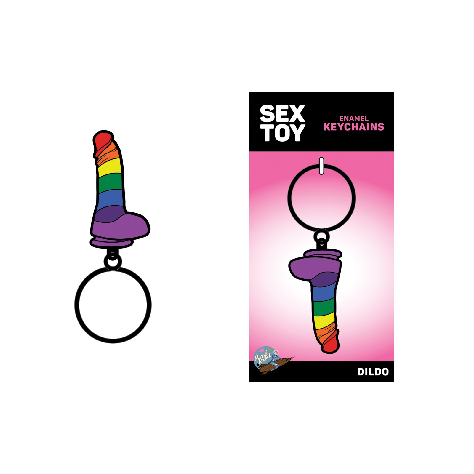 Wood Rocket Sex Toy Pride Dildo Keychain - Rainbow