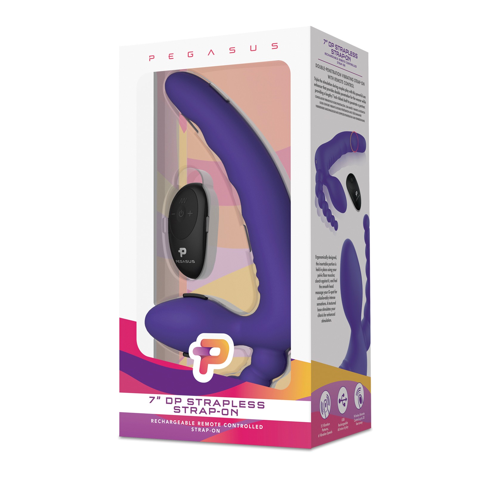 Pegasus Strapless Strap On 7 Inch Purple with Remote Control