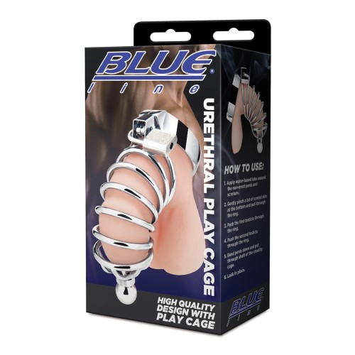 Enhance Pleasure with Blue Line Urethral Play Cage - Silver