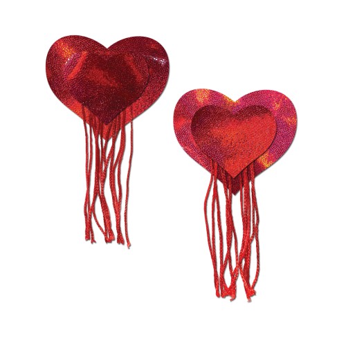 Pastease Holographic Heart Nipple Pasties - Red