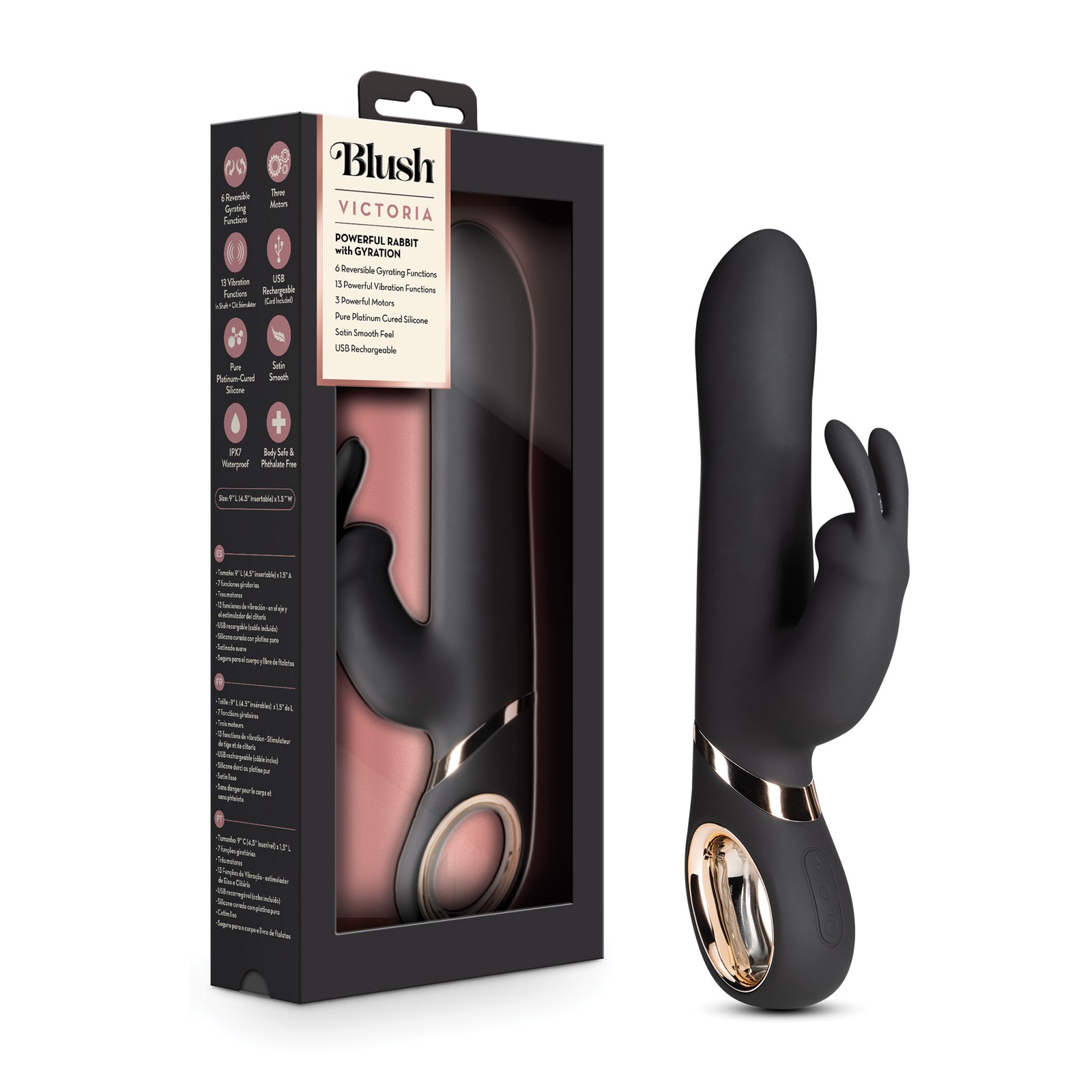 Blush Victoria Gyrating Rabbit Vibrator - Black