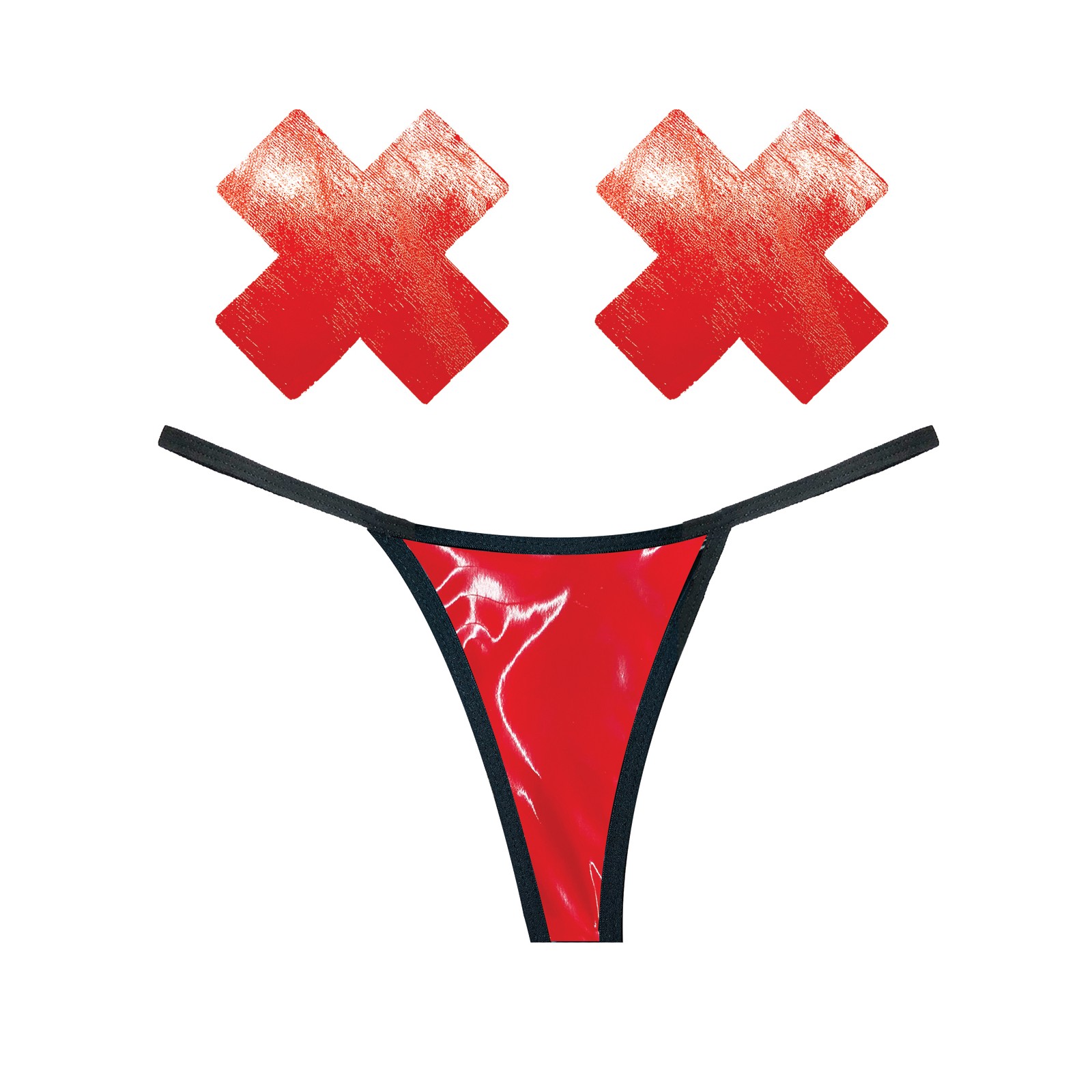 Neva Nude G-String de Vinilo Húmedo y Pasties Rojo