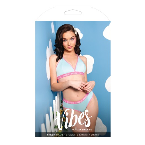 Vibes Fresh Halter Bralette & Booty Short Set - Light Blue