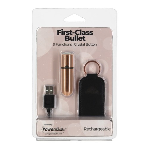 First Class Mini Rechargeable Bullet with Crystal 9 Functions Rose Gold