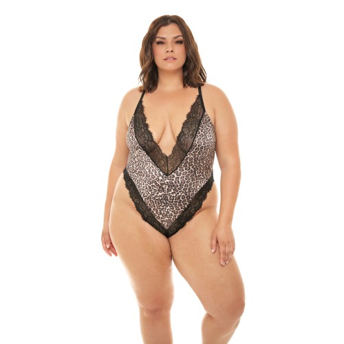 Jolene Satin Teddy with Leopard Print