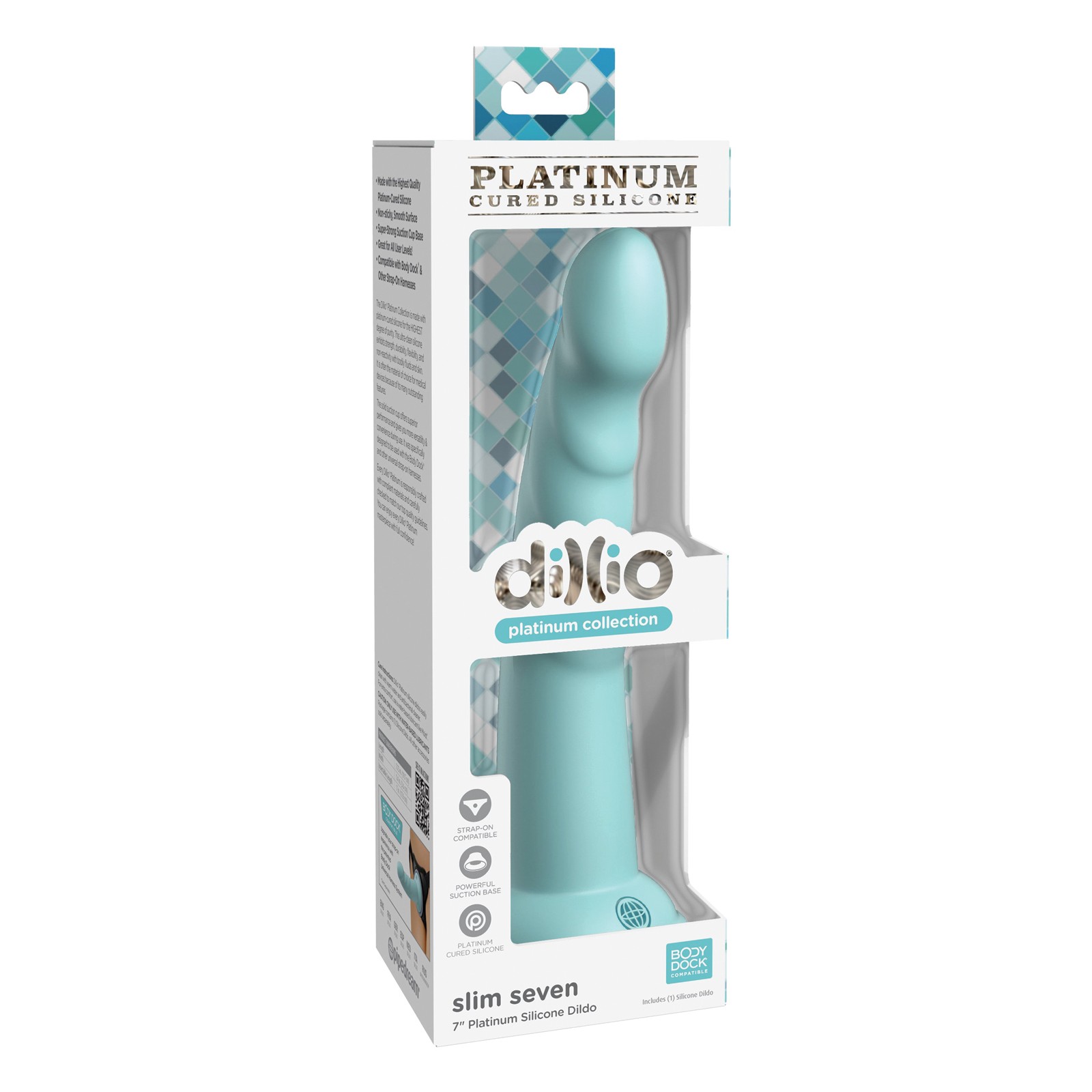 Dillio Platinum 7" Slim Seven Dildo de Silicona - Verde Teal