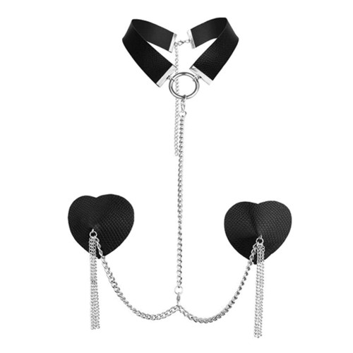 Collar de Cuero Dominatrix Nipplicious y Pasties - Negro