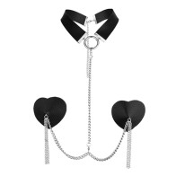 Collar de Cuero Dominatrix Nipplicious y Pasties - Negro