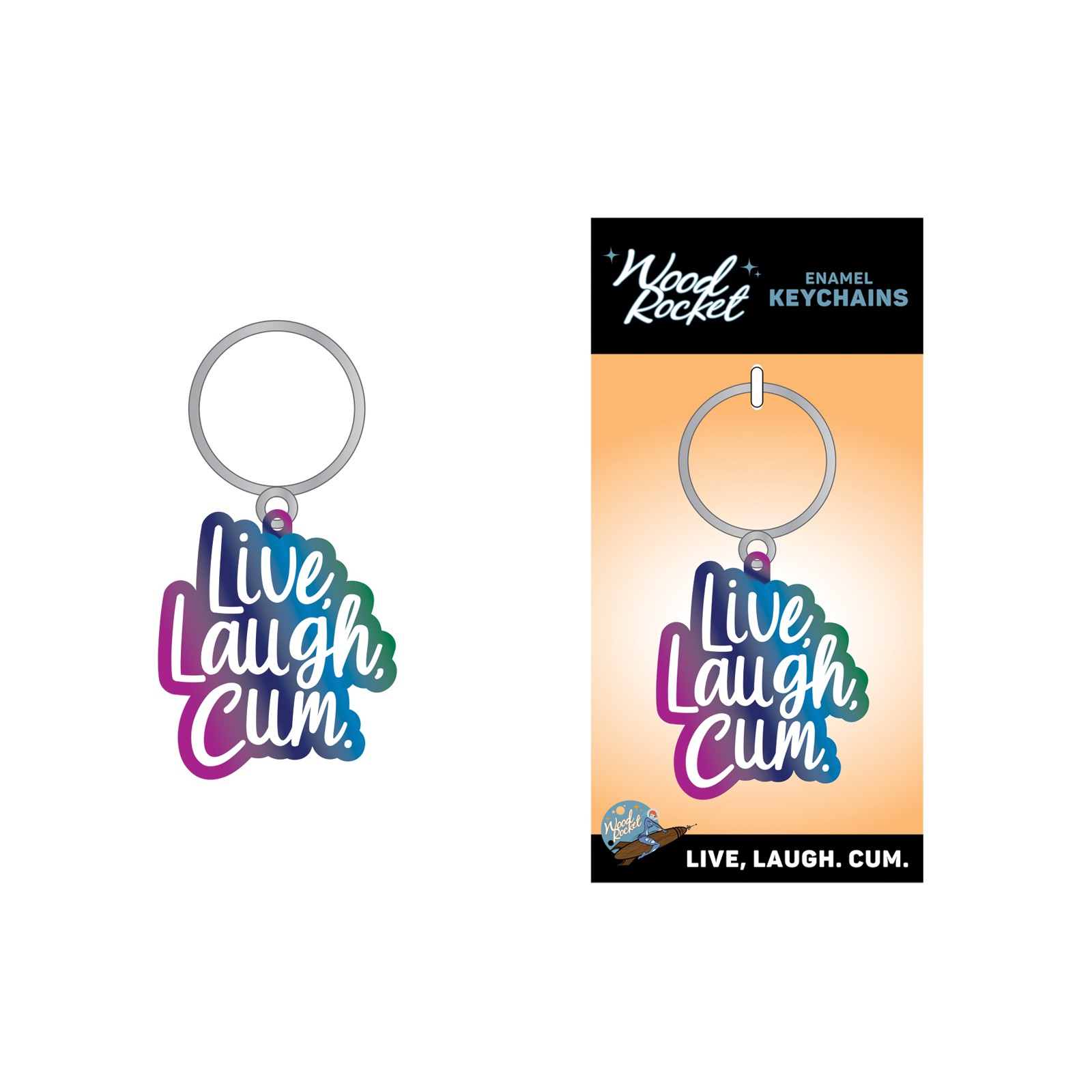 Live Laugh Cum Keychain Wood Rocket