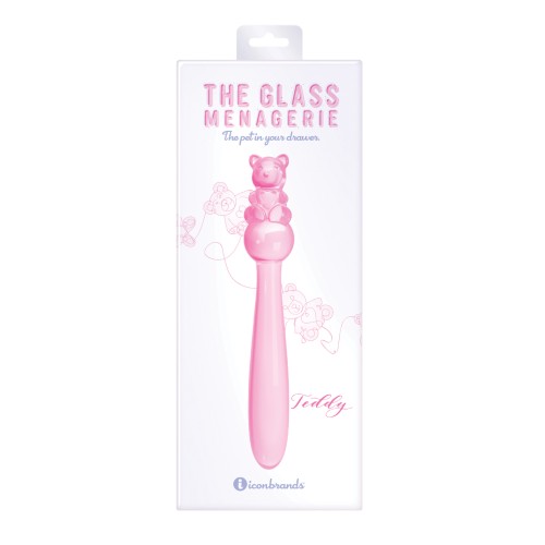 Charming Pink Glass Dildo with Teddy Bear