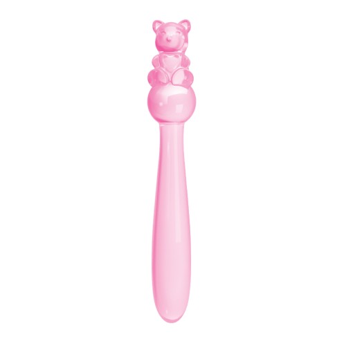 Charming Pink Glass Dildo with Teddy Bear