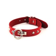 Rouge Leather Studded O Ring Collar for Bondage