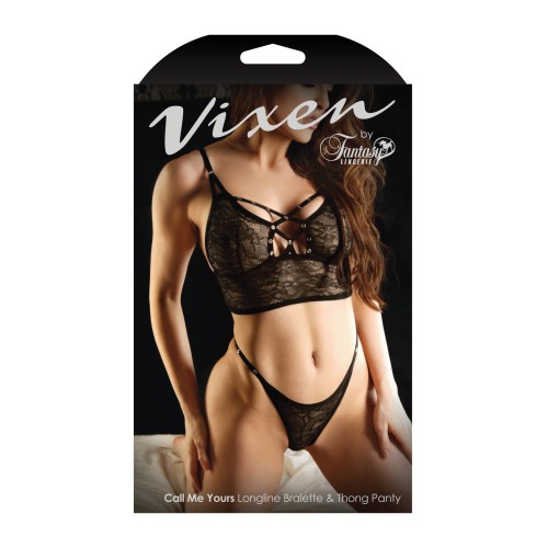 Vixen Call Me Yours Lace Bralette Panty Set Black