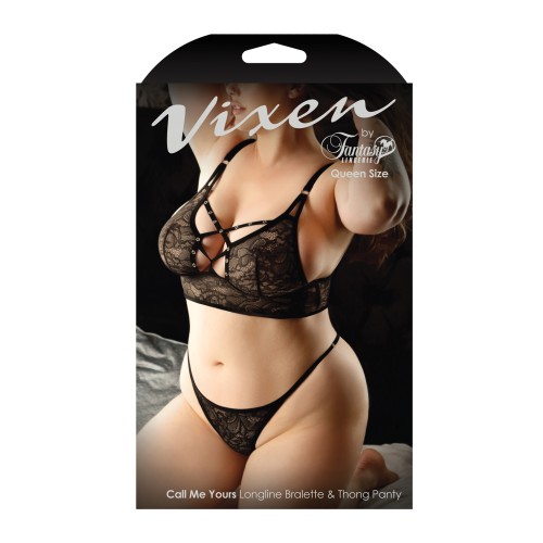 Bralette de Encaje Vixen Call Me Yours y Conjunto de Panty - Negro