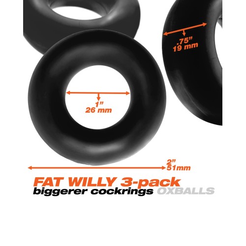 Pack de 3 Anillos de Pene Jumbo Oxballs Fat Willy - Negro