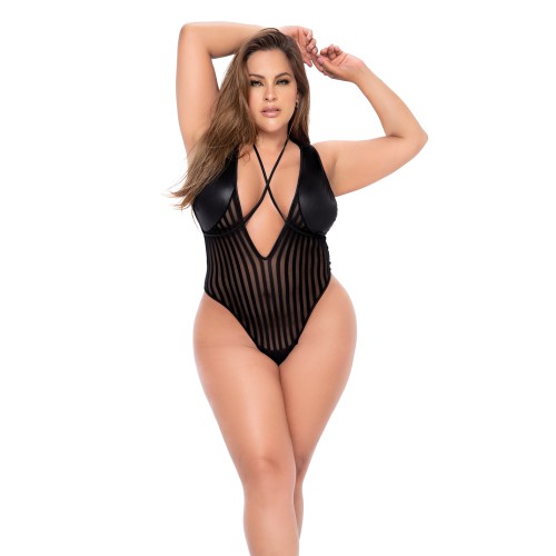 Shadow Stripe Bodysuit with Harness Black 3X/4X