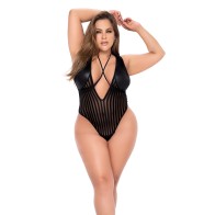 Shadow Stripe Bodysuit with Harness Black 3X/4X