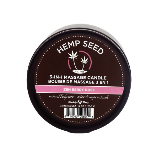 Earthly Body Hemp Massage Candle Zen Berry Rose