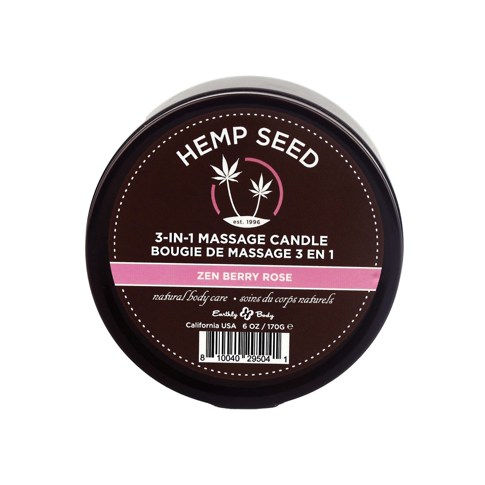 Earthly Body Hemp Massage Candle Zen Berry Rose