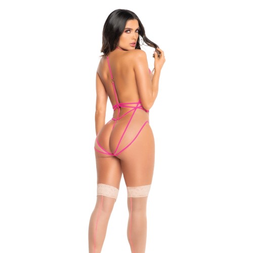 Strappy Teddy with Adjustable Crotch Closure - Neon S/M