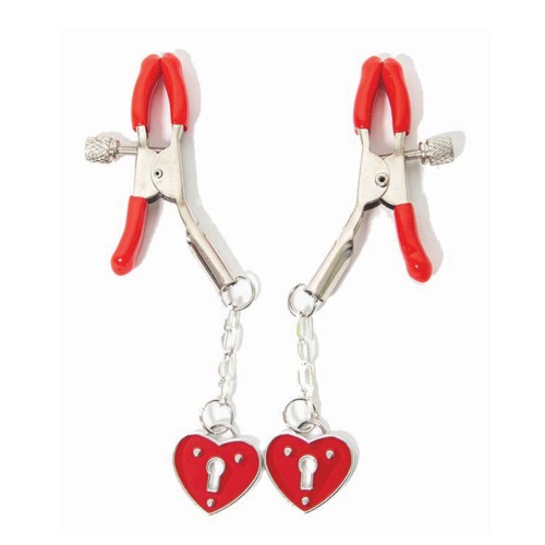 Pinzas para Pezones Sexy AF con Charms de Corazón Rojo