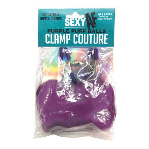 Sexy AF Nipple Clamps Purple Puff Ball