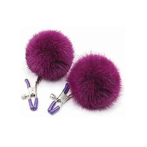 Sexy AF Nipple Clamps Purple Puff Ball