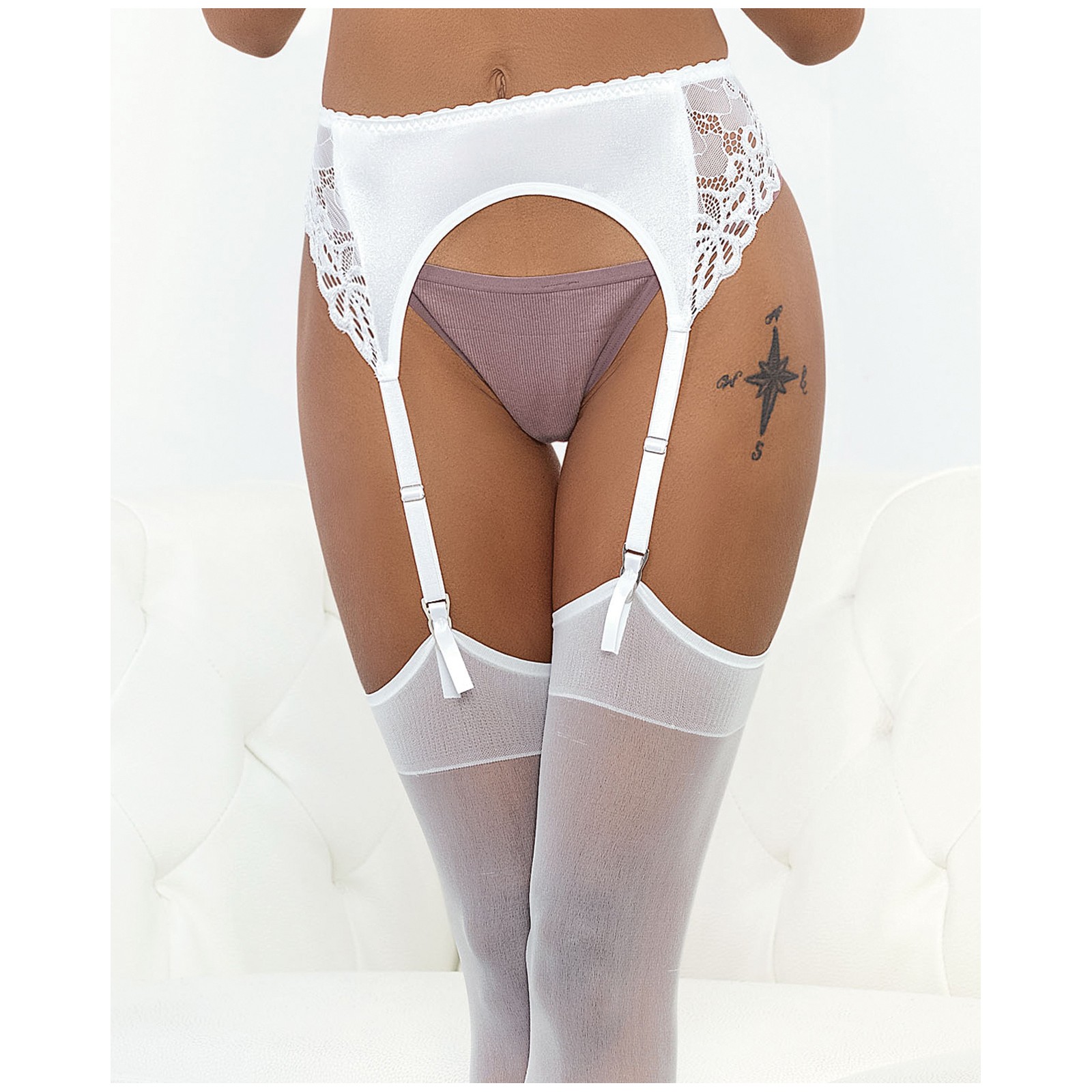 Satin and Lace Garterbelt - White S/M