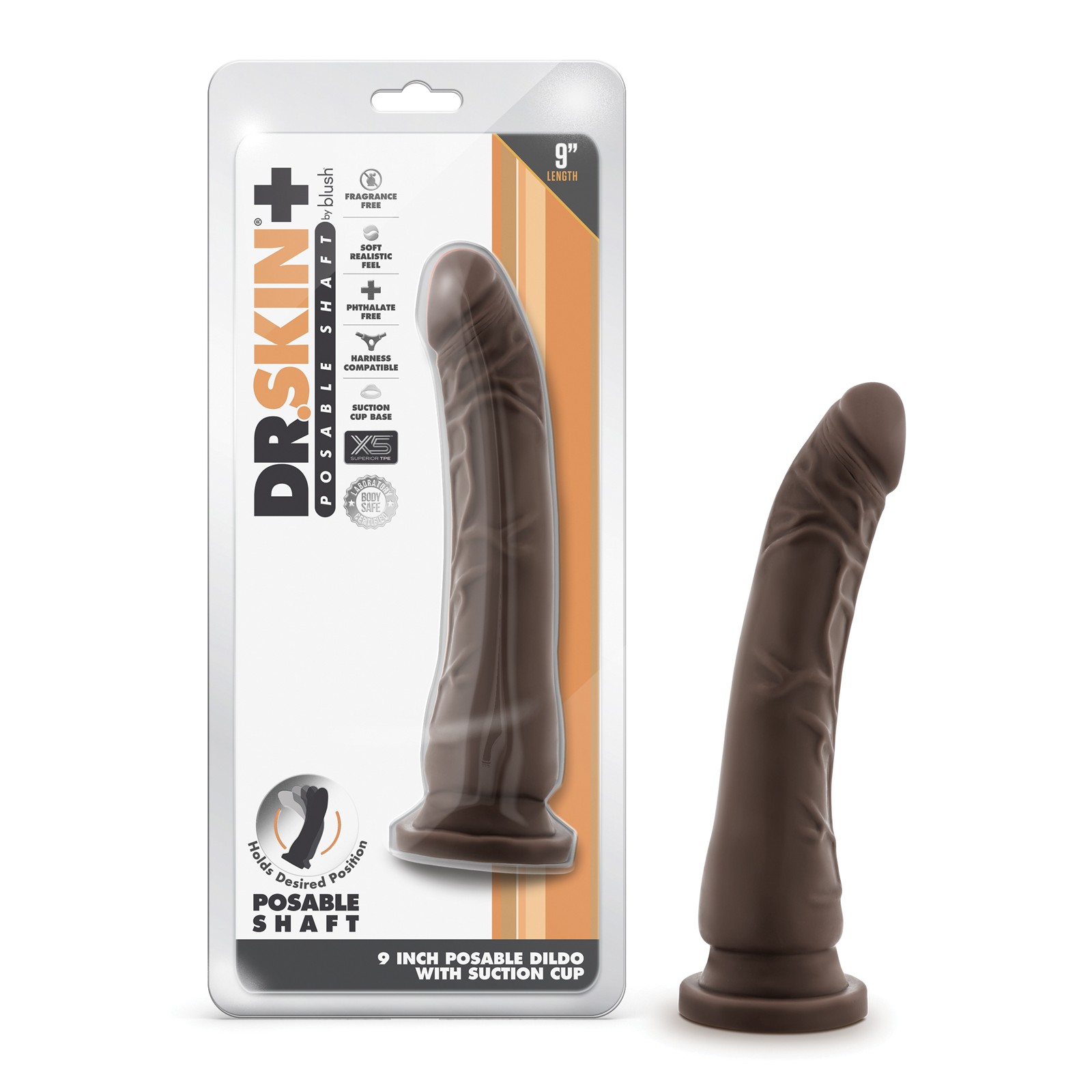 Dildo Posicionable Blush Dr. Skin Plus 9" - Chocolate