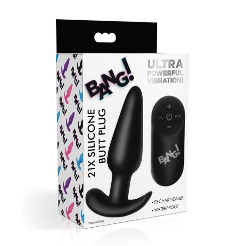 Bang! 21X Vibrating Silicone Butt Plug with Remote - Black