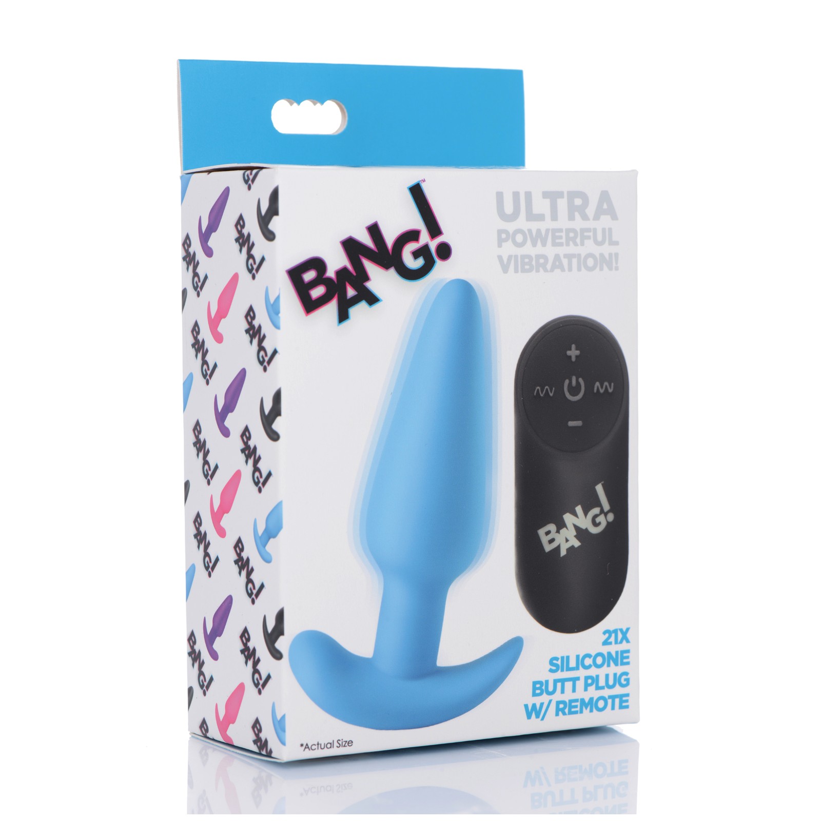 Bang 21X Vibrating Silicone Butt Plug with Remote Blue